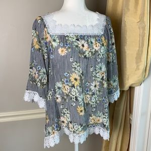 Zac & Rachel Gauzy Lace Trimmed Top XL